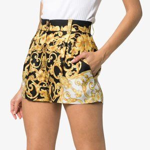 Versace Baroque-print silk high waisted shorts